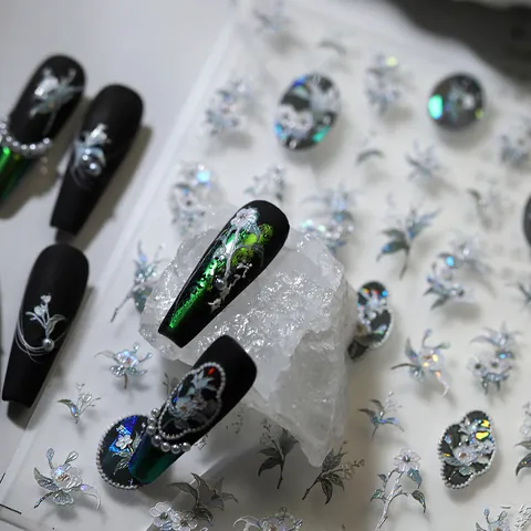 Neuer chinesischer Stil 5D Relief Tuscheblume Schmetterling Nagelkunst Aufkleber Holografisch Muschellicht Retro Maniküre Decals