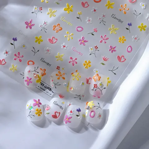 Embossed Floral Nail Art Stickers 5D Relief Wildflower Self Adhesive Manicure Decoration For Women