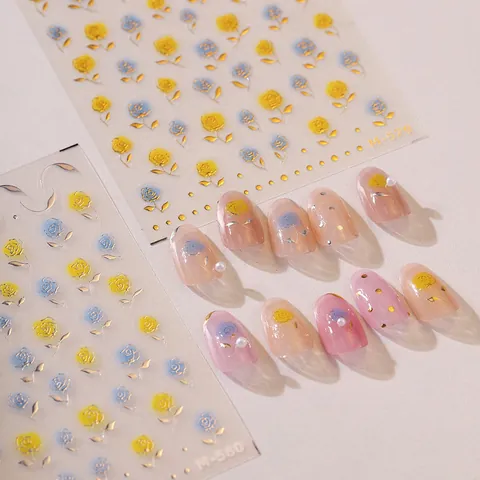 5D Relief Bronzing Rose Nail Art Stickers Adhesive Gold Silver Edge Floral Nail Decals For Manicure DIY Decoration Women