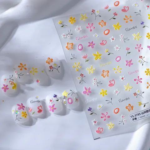 Embossed Floral Nail Art Stickers 5D Relief Wildflower Self Adhesive Manicure Decoration For Women