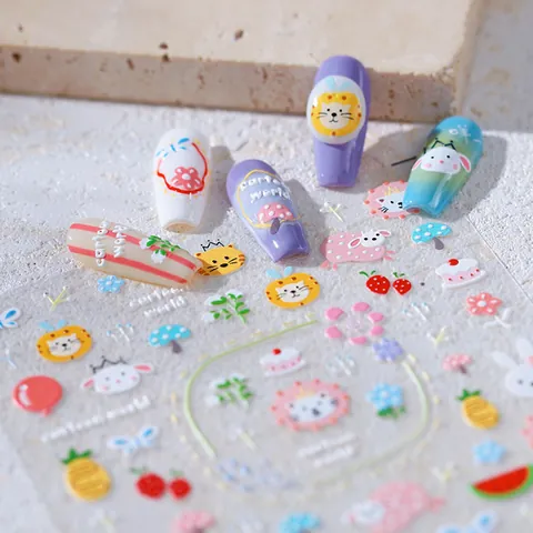 Embossed Nail Art Stickers Cartoon Animals Fruit Forest Party Self Adhesive Ultra Thin DIY Manicure Decor TS-3767