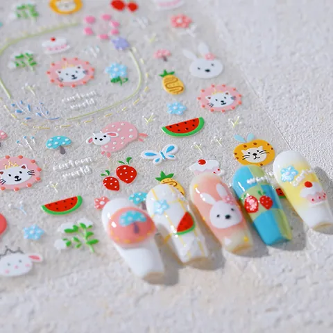 Adesivi Per Unghie Rilievo Animali Cartoni Frutta Festa Foresta Autoadesivi Ultra Sottili Manicure DIY TS-3767