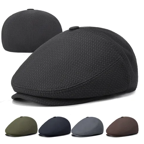 Vintage British Style Men's Forward Cap Breathable Polyester Mesh Newsboy Hat Solid Color Sunshade Flat Cap For Middle-aged Men