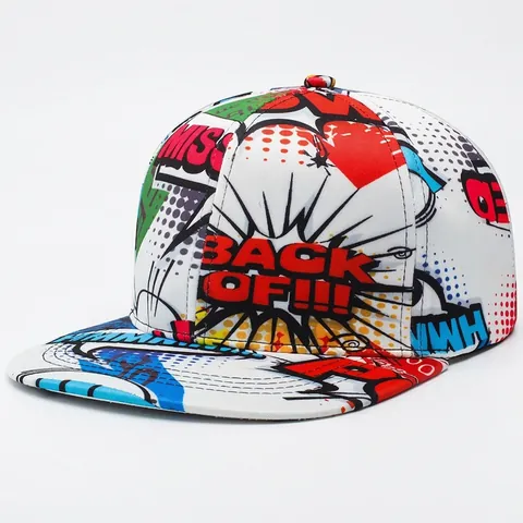 Cappello Snapback Stampa Fumetto Pop Art Misto Cotone Regolabile Berretto Hip Hop Tesa Piatta Protezione Solare Uomo Donna