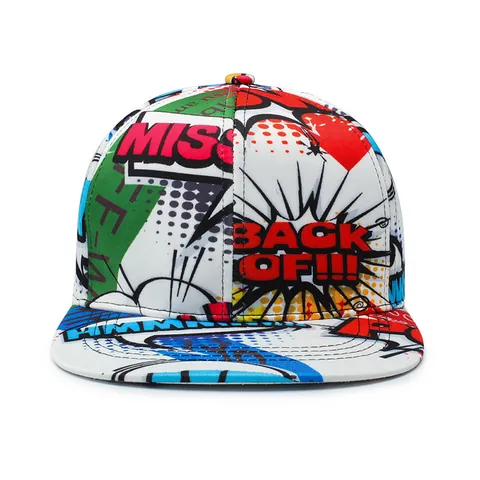 Cappello Snapback Stampa Fumetto Pop Art Misto Cotone Regolabile Berretto Hip Hop Tesa Piatta Protezione Solare Uomo Donna