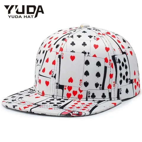 Cappello Hip Hop con Stampa Carte da Poker Tesa Piatta Snapback Berretto da Baseball Regolabile Parasole per Uomo Donna