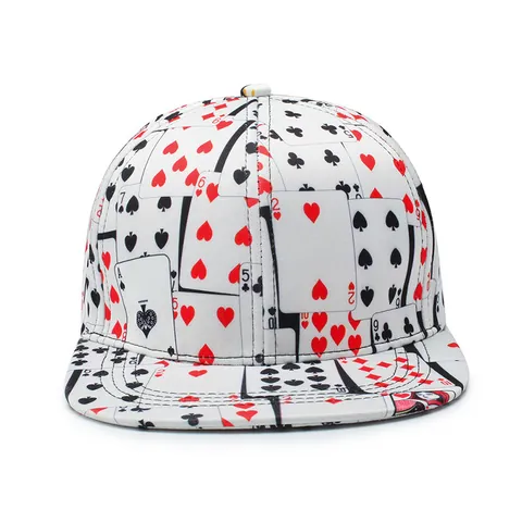 Cappello Hip Hop con Stampa Carte da Poker Tesa Piatta Snapback Berretto da Baseball Regolabile Parasole per Uomo Donna