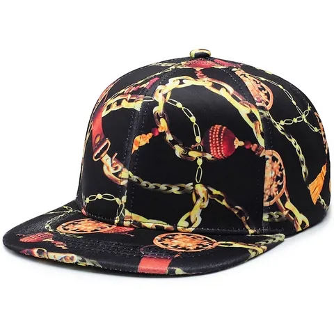 Casquette Snapback Style Baroque Imprimé Chaîne Dorée Pour Hommes Femmes Mode Hip Hop Bord Plat Casquette De Baseball Coton