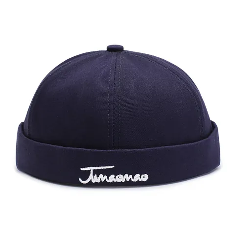 Retro Brimless Docker Hat Cotton Twill Solid Color Letter Embroidery Miki Hat Adjustable Streetwear Skull Cap For Men Women