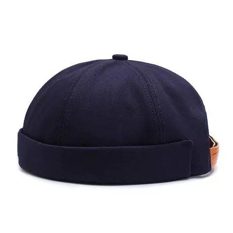 Retro Brimless Docker Hat Cotton Twill Solid Color Letter Embroidery Miki Hat Adjustable Streetwear Skull Cap For Men Women