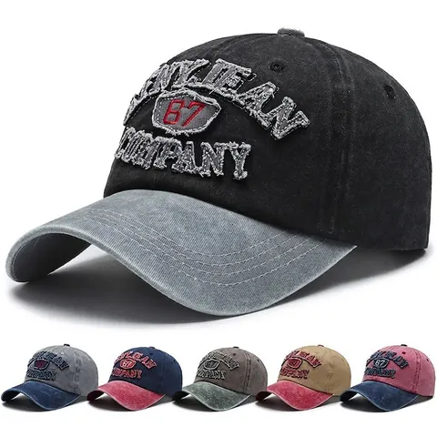 Gorra de Béisbol de Algodón Lavado Vintage Bordado de Color Empalmado 67 Company Protección Solar Sombrero Ajustable Hombre Mujer
