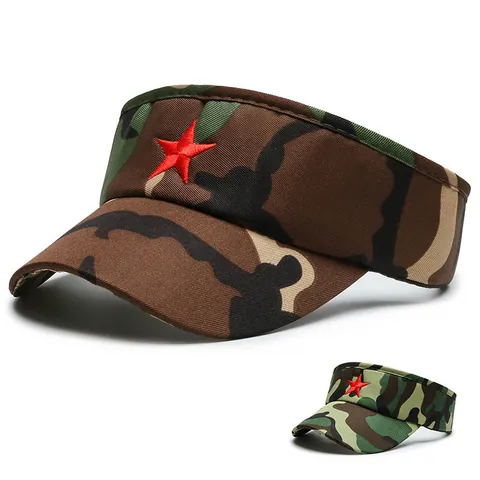 Kids Camouflage Sun Visor Hat With Red Star Embroidery Adjustable Outdoor Sport Cotton Blend Sunshade Hat For Boys Girls