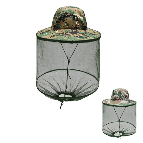 Sombrero de Sol Anti-Mosquitos para Exterior Con Cubierta de Malla para el Cuello Sombrero de Pescador de Camuflaje Digital para Pesca Senderismo Camping Unisex