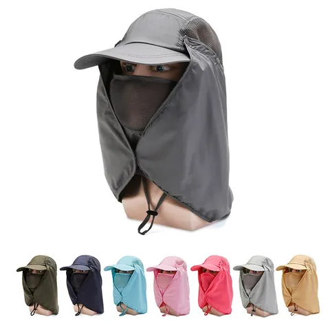 Outdoor UV Schutz Sonnenhut Abnehmbare Gesichtsmaske Nackenschutz Atmungsaktiv Mesh Schnelltrocknend Baseballkappe Zum Angeln Wandern Unisex