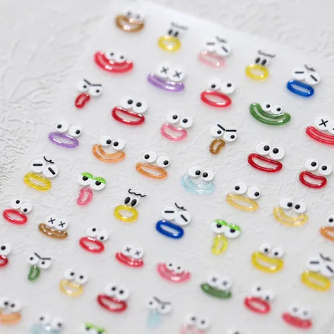 3D Geprägt Cartoon Gesichtsausdruck Nagelaufkleber Bunte Skurrile Gesicht Augen Mund Nagel Abziehbilder Für Party DIY Damen Nageldekoration