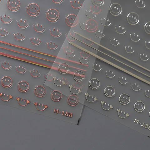 3D Gold Silver Laser Smiley Face Nail Art Stickers Relief Self-Adhesive Heart Smiley Decals For Women DIY Manicure Decoration