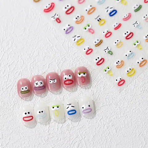 3D Geprägt Cartoon Gesichtsausdruck Nagelaufkleber Bunte Skurrile Gesicht Augen Mund Nagel Abziehbilder Für Party DIY Damen Nageldekoration
