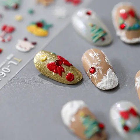 Weihnachten 3D Relief Nagelaufkleber Rentier Lebkuchenmann Schneeflocke Selbstklebende Festliche Nagelkunst Abziehbilder Für Damen DIY Dekor