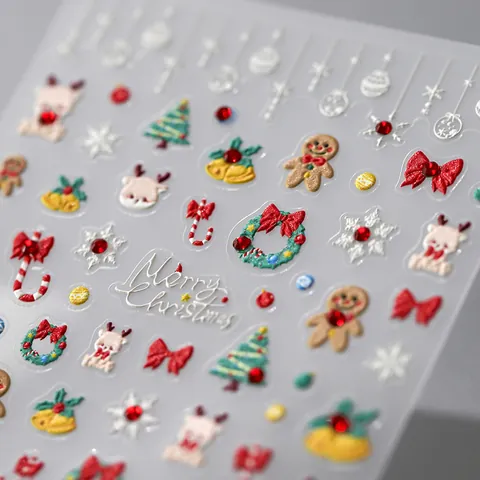 Weihnachten 3D Relief Nagelaufkleber Rentier Lebkuchenmann Schneeflocke Selbstklebende Festliche Nagelkunst Abziehbilder Für Damen DIY Dekor