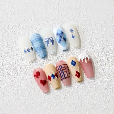 5D Embossed Nail Art Stickers Relief Self Adhesive Decals Japanese Style Plaid Heart Bow Patterns Manicure DIY Decoration Women
