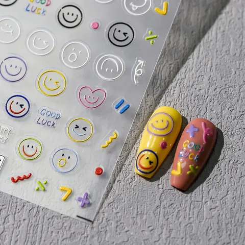 3D Relief Embossed Nail Art Stickers Cartoon Smiley Face Heart Self Adhesive Decals For DIY Manicure Decoration