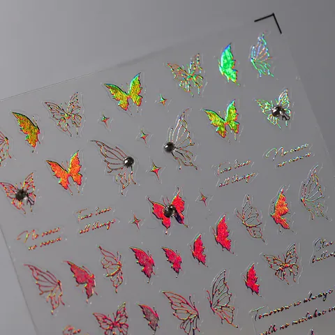 5D Schmetterling Relief Nagel Aufkleber Gold Silber Holografische Schmetterling Decals Mit Englischen Zitaten Selbstklebende Maniküre Dekoration