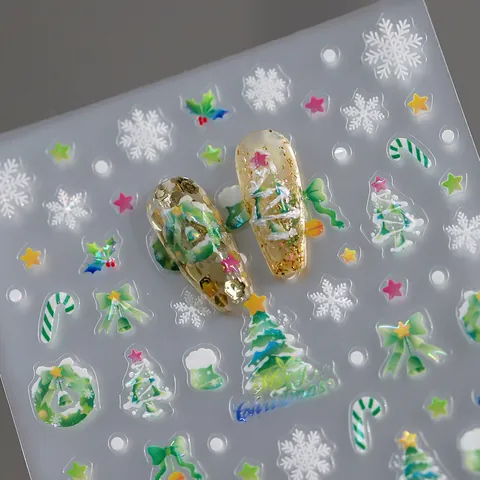 3D Relief Weihnachten Nagel Aufkleber Holographisch Laser Schneeflocke Tannenbaum Dekorationen Für Damen Festlichen Nagelschmuck