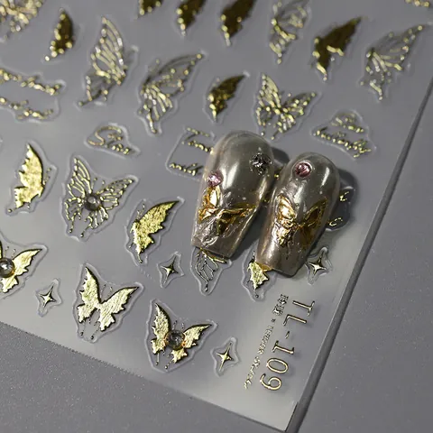 5D Schmetterling Relief Nagel Aufkleber Gold Silber Holografische Schmetterling Decals Mit Englischen Zitaten Selbstklebende Maniküre Dekoration