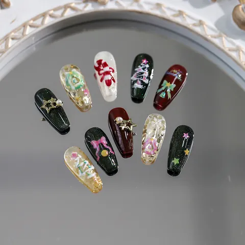 3D Relief Christmas Nail Art Stickers Holographic Laser Snowflake Christmas Tree Decals For Women Festive Nail Decoration
