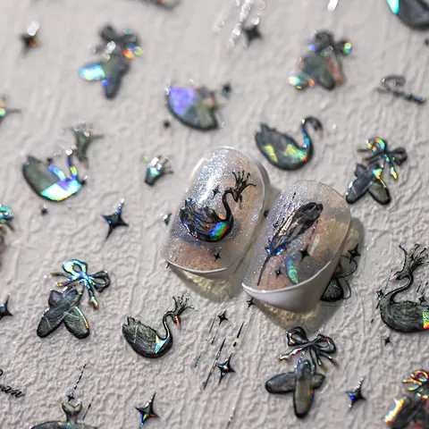 3D Relief Nail Art Stickers Holographic Laser Swan Ballet Theme Ultra Thin Self Adhesive Manicure Decoration For Women