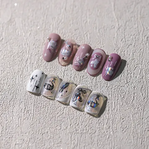 3D Relief Nail Art Stickers Holographic Laser Swan Ballet Theme Ultra Thin Self Adhesive Manicure Decoration For Women