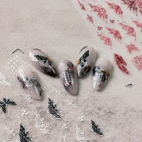 Vintage Chinese Style Ink Wash Butterfly Nail Art Stickers Calligraphy PET Self Adhesive Decals For Women Manicure Decor