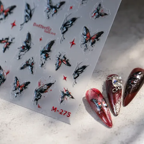 5D Geprägte Schmetterling Nagelkunst Aufkleber Gothic Rot Schwarz Selbstklebend Maniküre Dekoration Für Damen Nagel DIY Zubehör