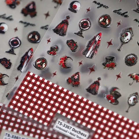Gotisch Dunkle Herzogin Rose Nagelaufkleber 5D Geprägt Retro Schwarze Katze Spiegel Design Selbstklebend DIY Maniküre Nagelkunst Dekoration Damen