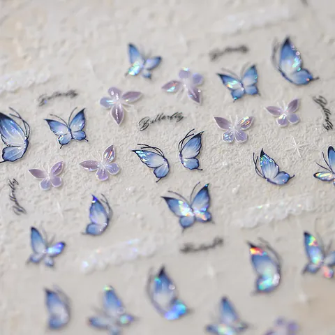Holographisch Schmetterling Nagelkunst Aufkleber M-320 5D Relief Laser Aurora Schmetterling Decals Selbstklebend Für DIY Nagel Dekor