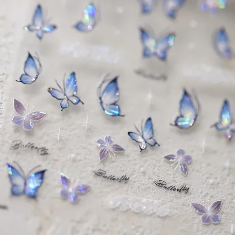 Holographisch Schmetterling Nagelkunst Aufkleber M-320 5D Relief Laser Aurora Schmetterling Decals Selbstklebend Für DIY Nagel Dekor