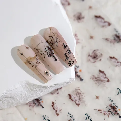 Autocollants de Nail Art en Relief 5D Style Encre Chinoise Papillon Fleur Calligraphie Décalcomanies pour Femmes Décoration de Manucure DIY