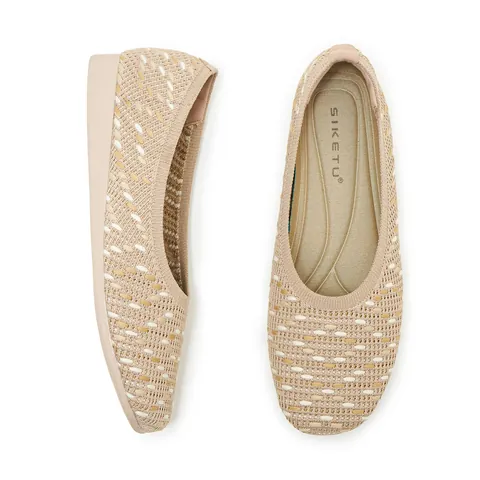 Women Casual Fly-Knit Flat Shoes Breathable Mesh Ballet Flats Lightweight Slip On Loafers For Office Daily Walking Comfort