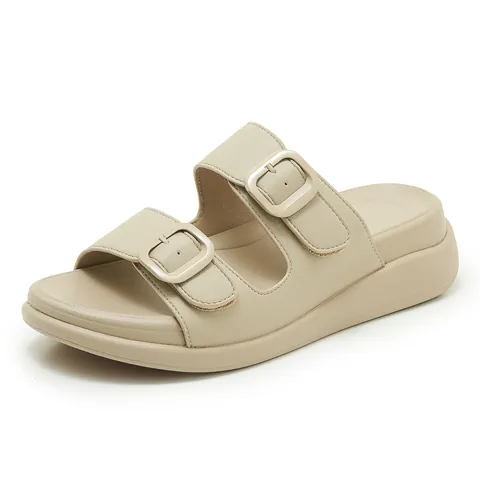 Sandalias Deportivas con Plataforma para Mujer Doble Hebilla Casual Confort Slides Zapatos de Playa de Verano de PU Ligero para Mujer