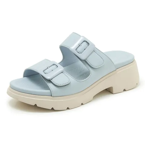 Pantofole con Zeppa Casual da Donna Doppia Fibbia Cinturini in Pelle PU Slides Estive Suola Spessa Sandali Moda Spiaggia