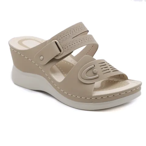 Women's Casual Wedge Heel Slippers Hollow Out PU Leather Platform Beach Sandals Breathable Slip On Mules Fashion Shoes