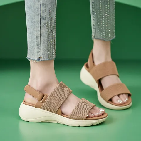 Sandalias de Plataforma Casuales para Mujer Suela Gruesa Zapatos de Caminar Deportivos Parte Superior de Tela de Punto Correas de Velcro Aumento de Altura Antideslizantes Sandalias de Verano al Aire Libre