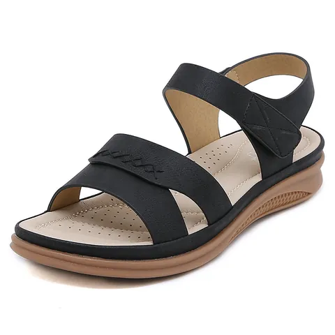 Women Casual Wedge Sandals PU Leather Criss-cross Straps Decorative Stitching Breathable Lightweight Velcro Closure Comfort Summer Shoes