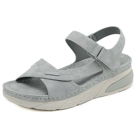 Women Thick Sole Wedge Sandals Casual Sporty Comfortable Hook And Loop Sandals Lightweight Stitched Platform Shoes Large Size