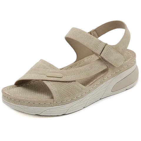 Women Thick Sole Wedge Sandals Casual Sporty Comfortable Hook And Loop Sandals Lightweight Stitched Platform Shoes Large Size
