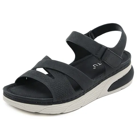 Women Casual Sporty Sandals Thick Sole Criss Cross Wedge Platform Sandals With Adjustable Velcro Straps Lightweight Comfort Shoes