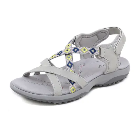 Women's Sporty Sandals Ethnic Geometric Pattern Flat Walking Shoes With Fabric Upper TPR Sole Hook-and-Loop Strap Outdoor Sandals
