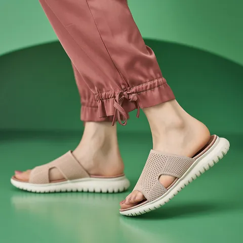 Women's Knitted Mesh Breathable Sandals Thick Sole Platform Slides Casual Slip-on Outdoor Beach Shoes For Summer