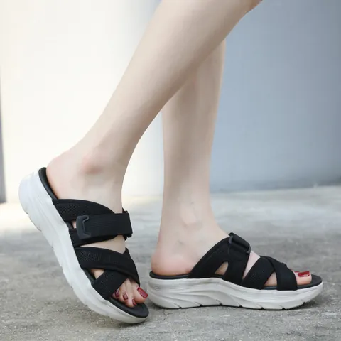 Women Platform Slippers Lightweight Wedge Sandals Mesh Breathable Cross Strap Casual Summer Outdoor Fashion Footwear