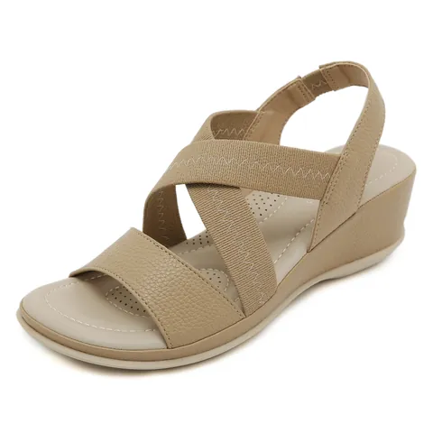 Sandalias de Cuña Casuales para Mujer de Cuero Sintético Correas Cruzadas Banda Elástica Cómodas Sandalias de Plataforma de Playa Zapatos de Verano Ligeros